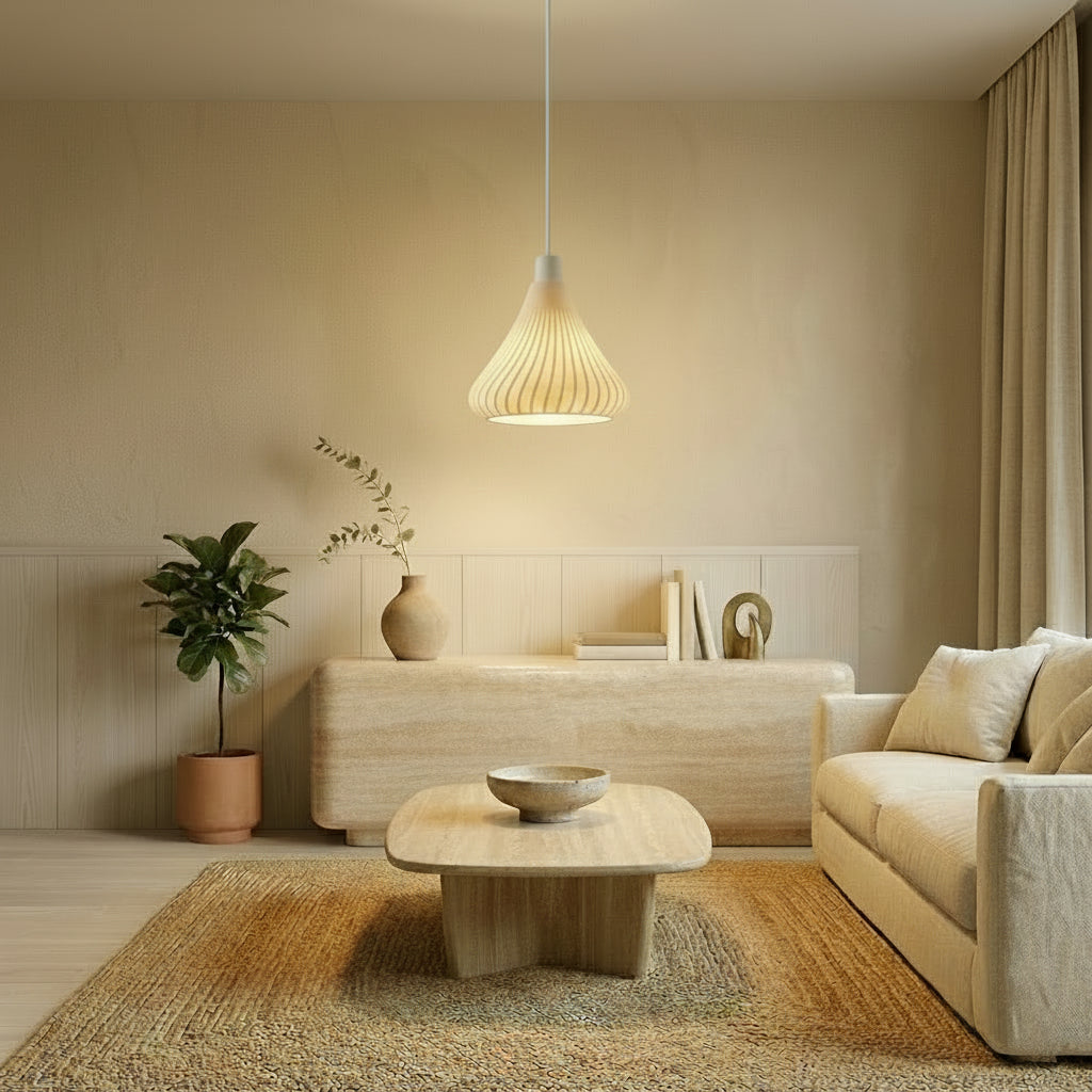 Lámpara de Techo Kōrin — iluminada en un salón