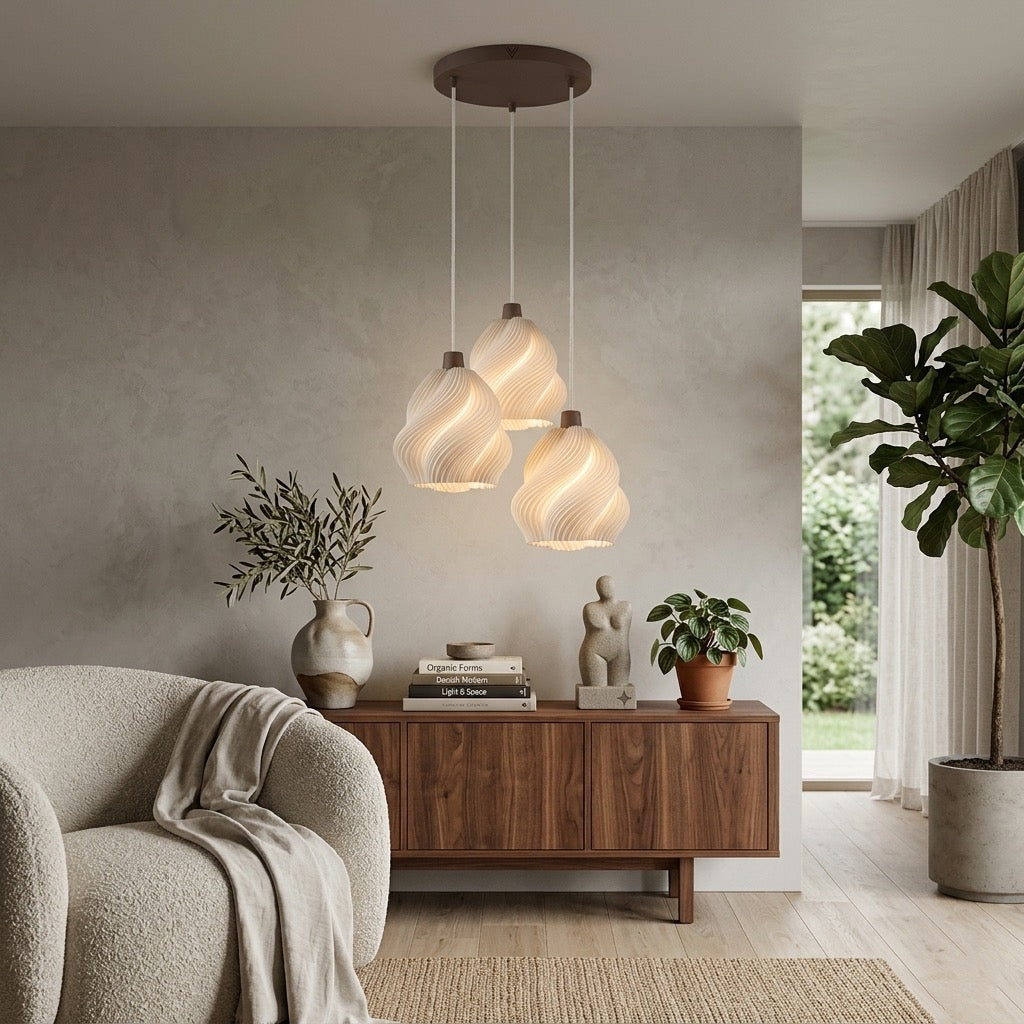 Shin Trio Lámpara de Techo — iluminada en un salón