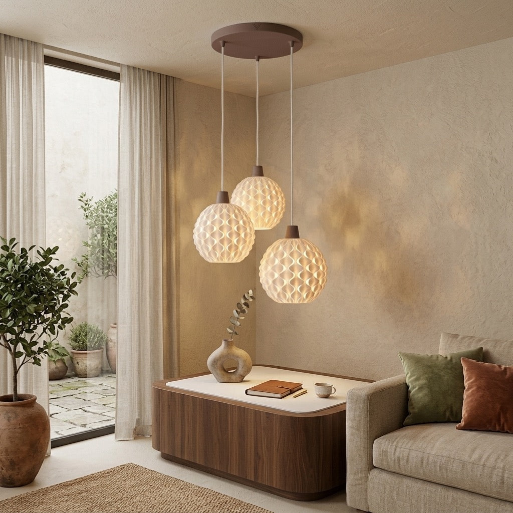 Maro Trio Lámpara de Techo — iluminada en un salón