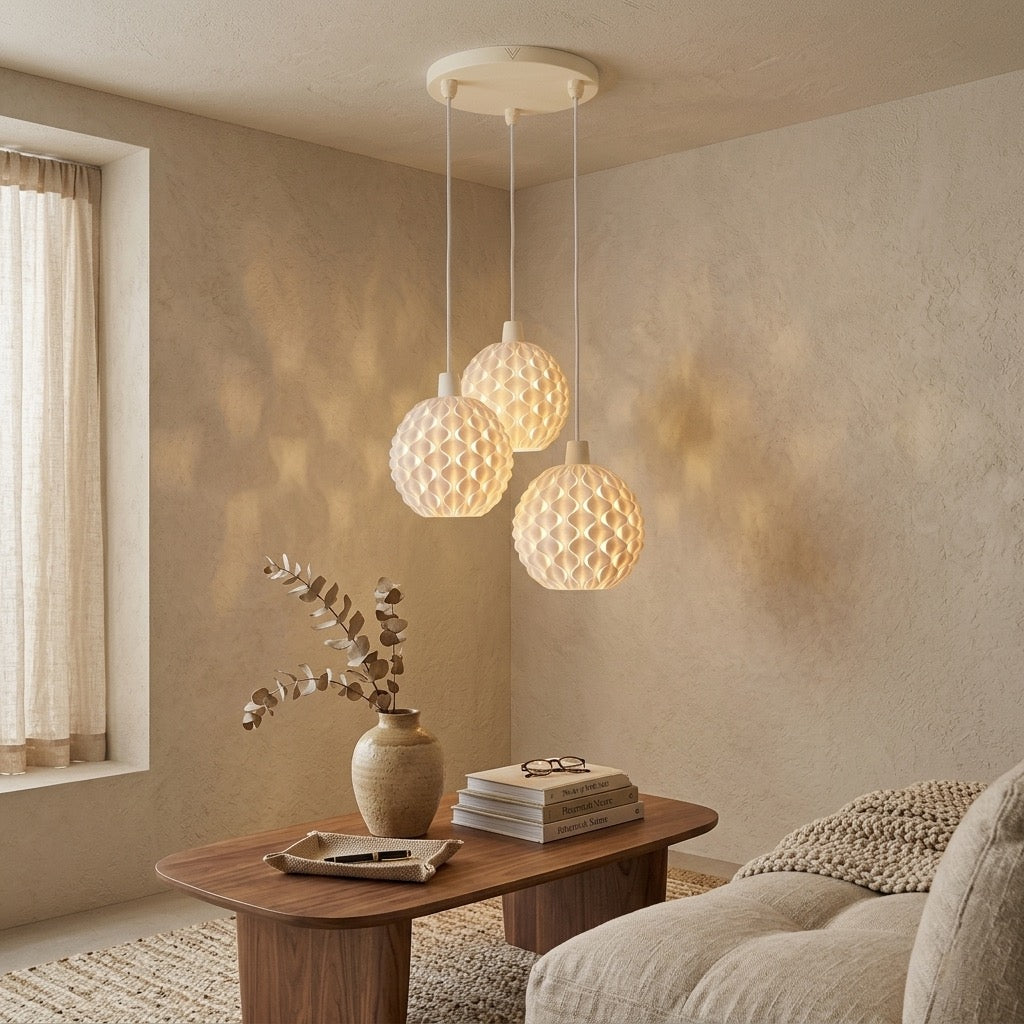 Maro Trio Lámpara de Techo — iluminada en un salón