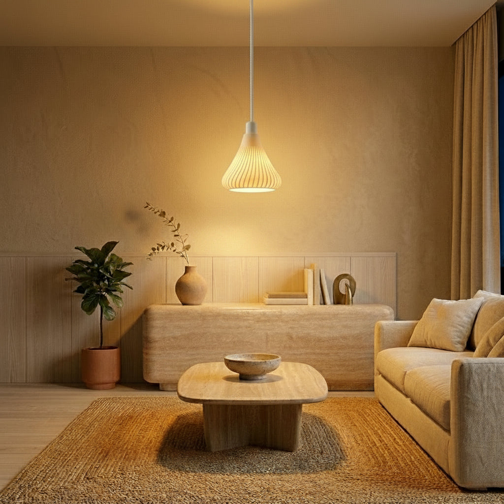 Lámpara de Techo Kōrin — iluminada en un salón
