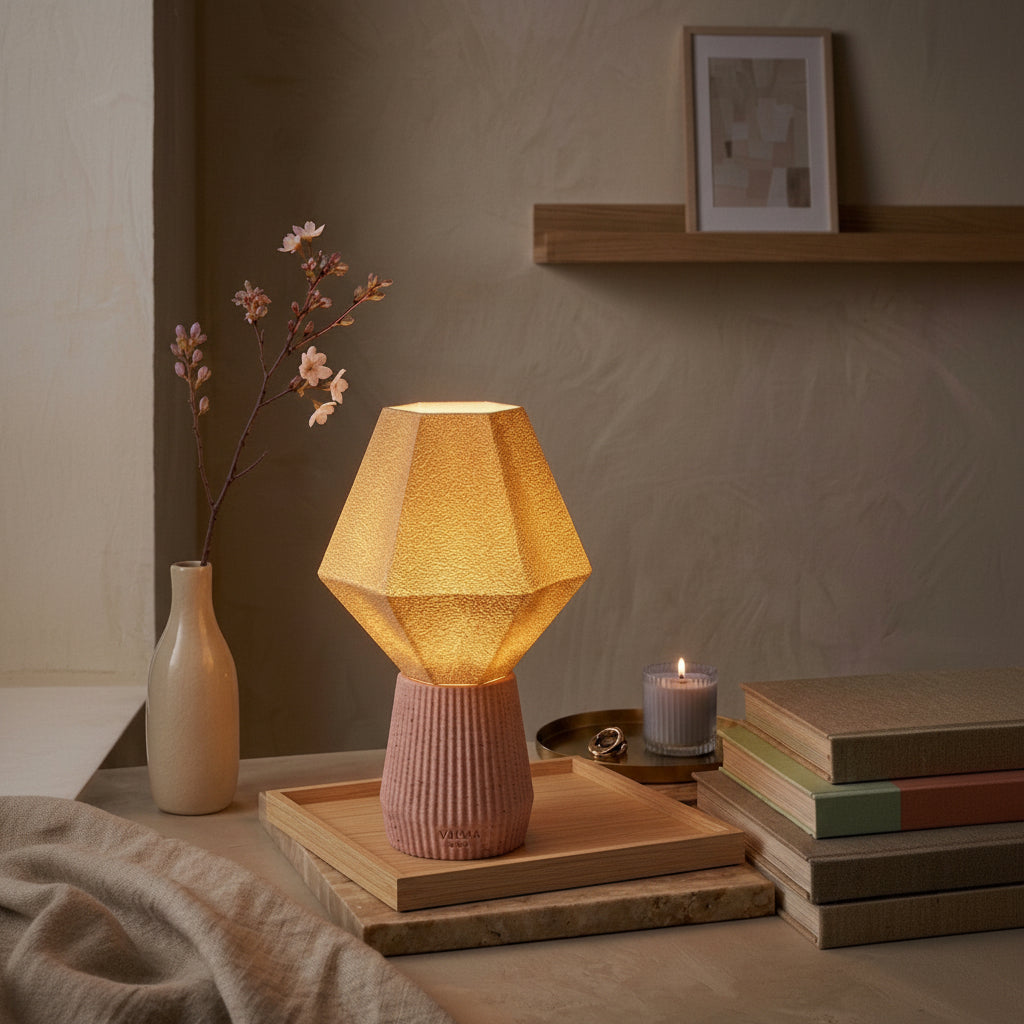 Lámpara de Mesa Oboro — iluminada en un salón