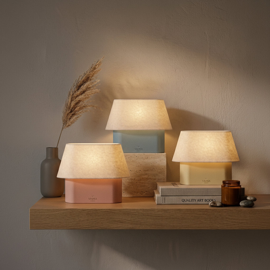 Lámpara de Mesa Hikari — iluminada en un salón