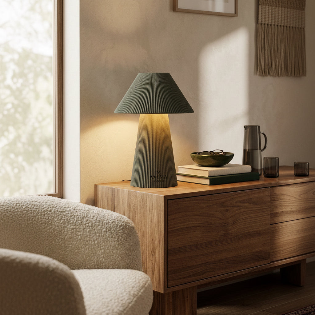 Lámpara de Mesa Senkō — iluminada en un salón